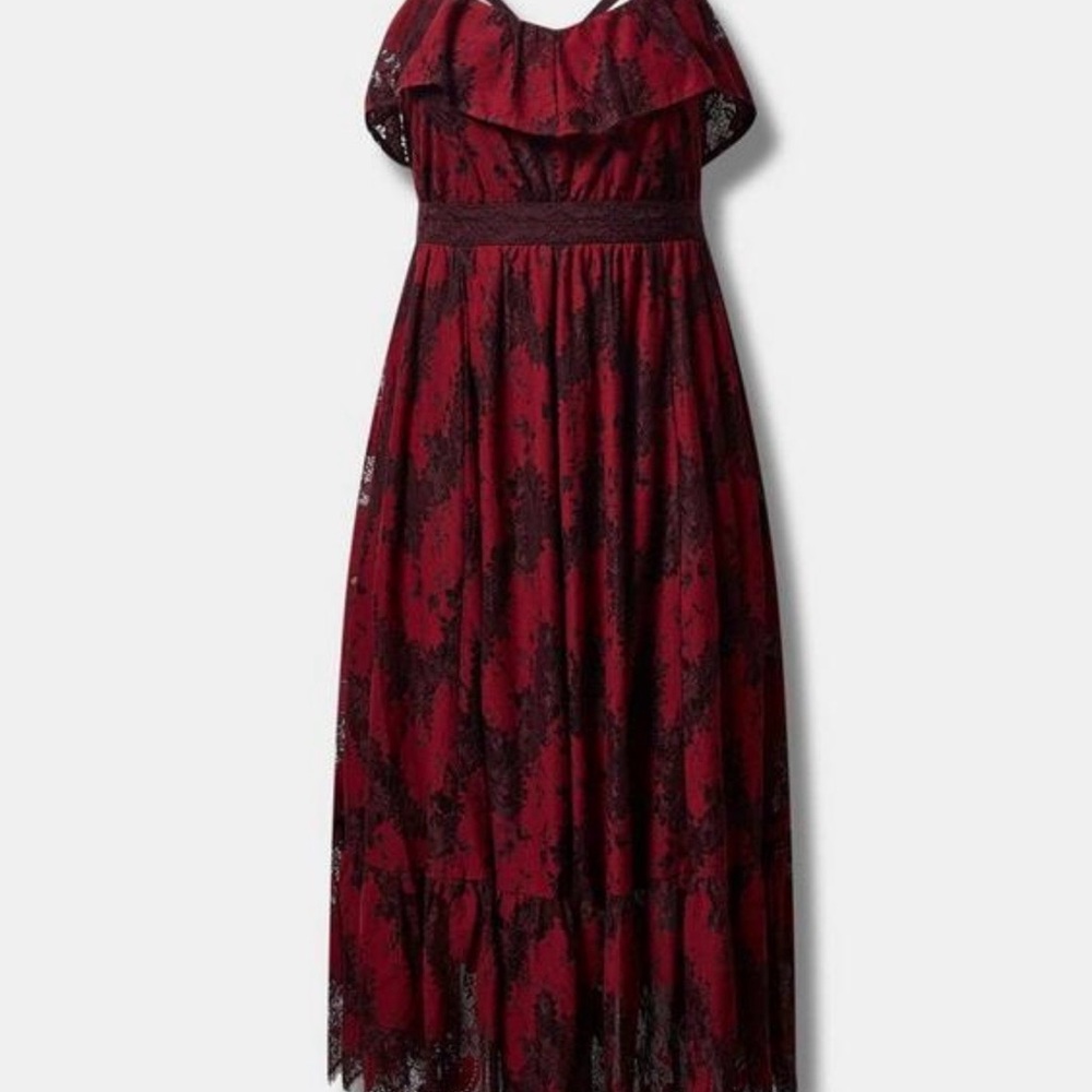 Torrid Burgundy and Black Lace Maxi Dress